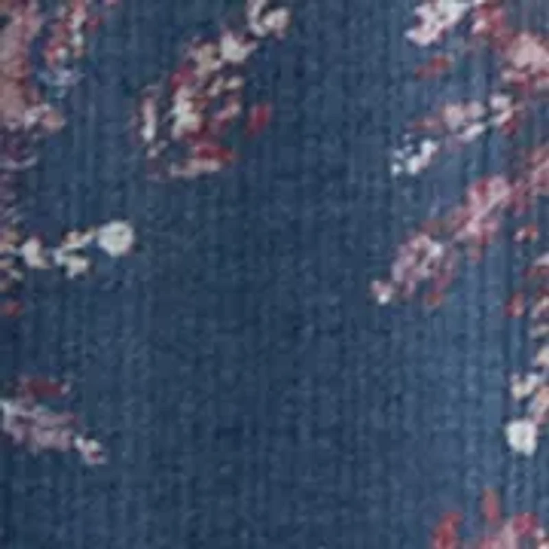 Petite Floral Ribbed Split Neck Top