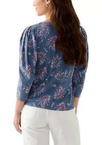 Petite Floral Ribbed Split Neck Top