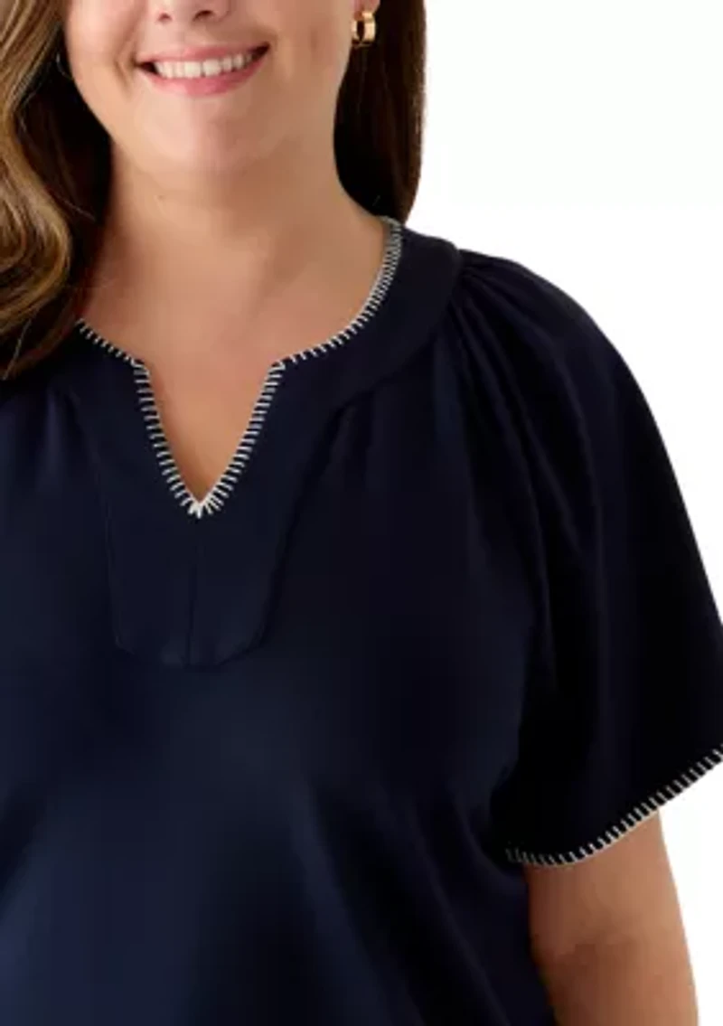 Plus Whipstitch Knit Top