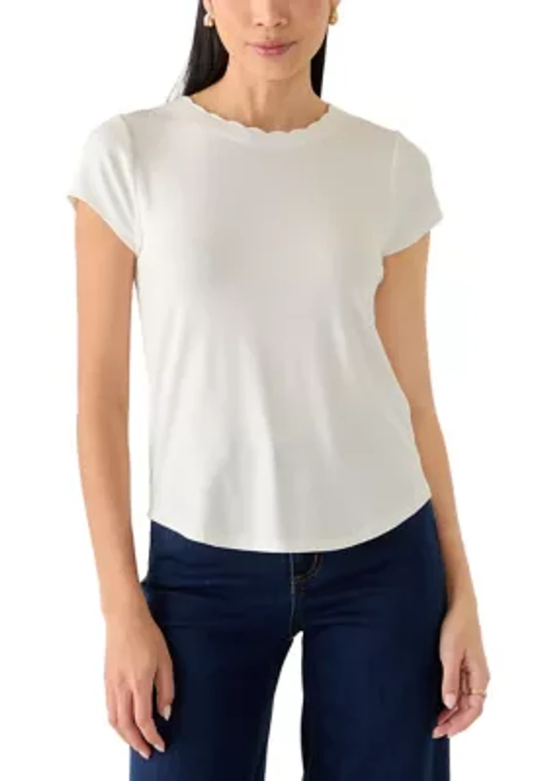 Petite Cap Sleeve Scallop Neck Top