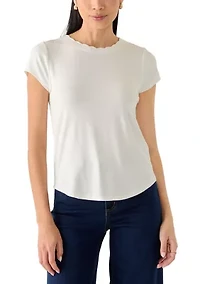 Petite Cap Sleeve Scallop Neck Top