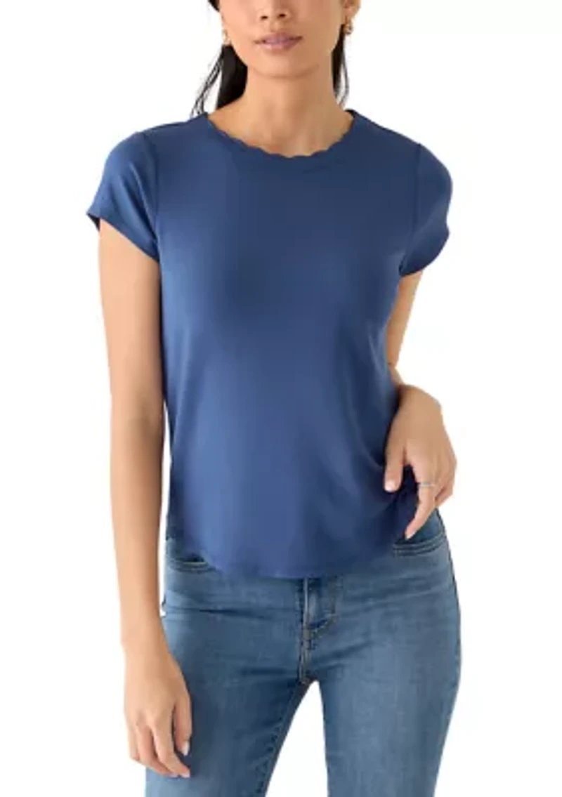 Petite Cap Sleeve Scallop Neck Top