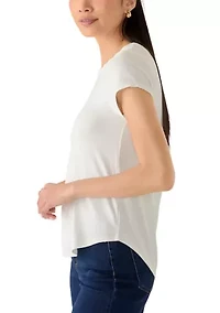 Petite Cap Sleeve Scallop Neck Top