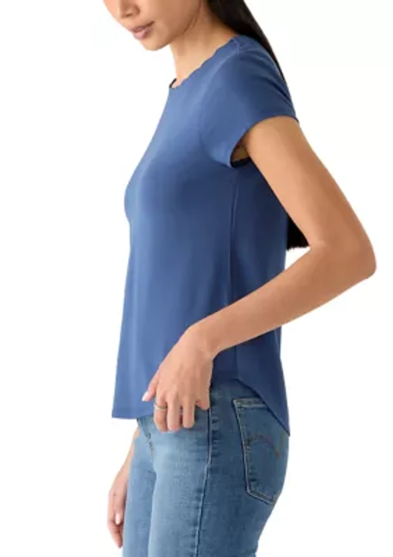 Petite Cap Sleeve Scallop Neck Top