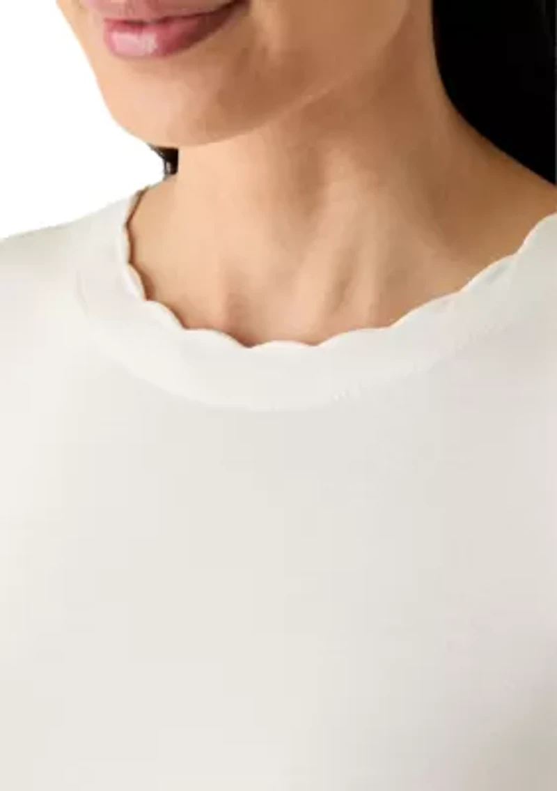 Petite Cap Sleeve Scallop Neck Top