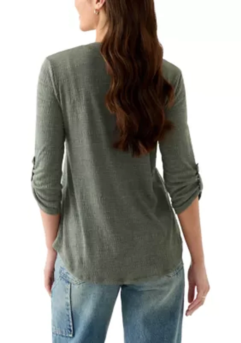Petite Crinkle Knit Camp Top with Patch Pocket