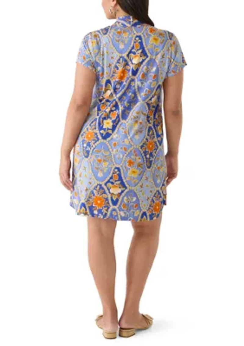 Plus Short Sleeve Inverted Pleat Dress