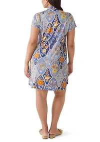 Plus Short Sleeve Inverted Pleat Dress