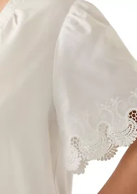 Plus Short Sleeve Split Neck with Scallop Lace Trim Top