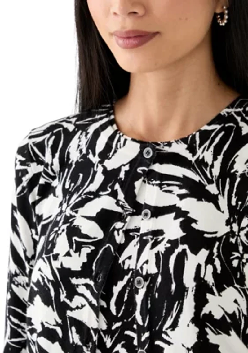 Petite Long Sleeve Printed Cardigan with Novelty Button