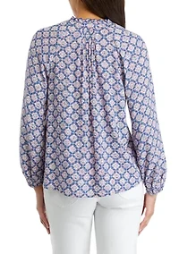 Petite Blouson Sleeve Split Neck Printed Top