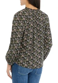 Petite Long Blouson Sleeve Split Neck Top