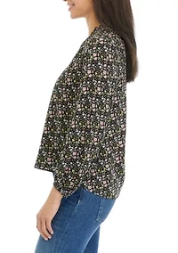 Petite Long Blouson Sleeve Split Neck Top