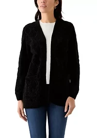 Petite Long Sleeve Open Front Chenille Cardigan