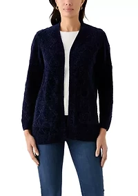 Petite Long Sleeve Open Front Chenille Cardigan