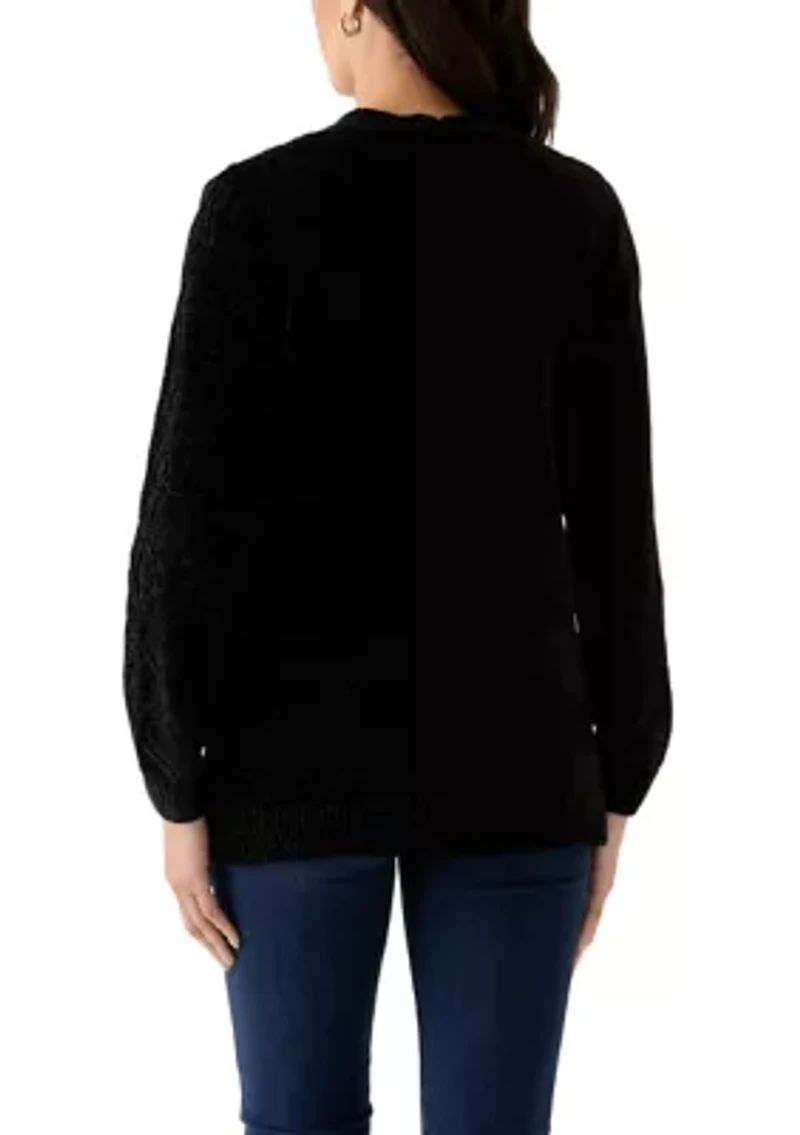 Petite Long Sleeve Open Front Chenille Cardigan