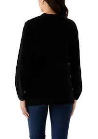 Petite Long Sleeve Open Front Chenille Cardigan