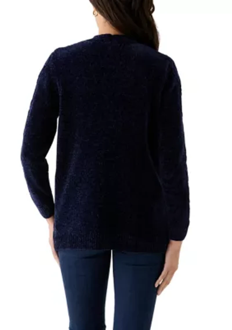 Petite Long Sleeve Open Front Chenille Cardigan