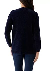 Petite Long Sleeve Open Front Chenille Cardigan