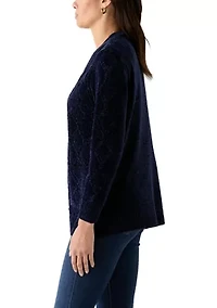 Petite Long Sleeve Open Front Chenille Cardigan