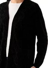 Petite Long Sleeve Open Front Chenille Cardigan