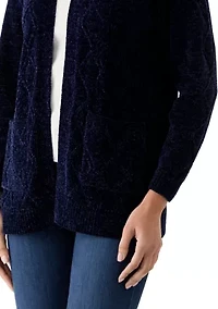 Petite Long Sleeve Open Front Chenille Cardigan