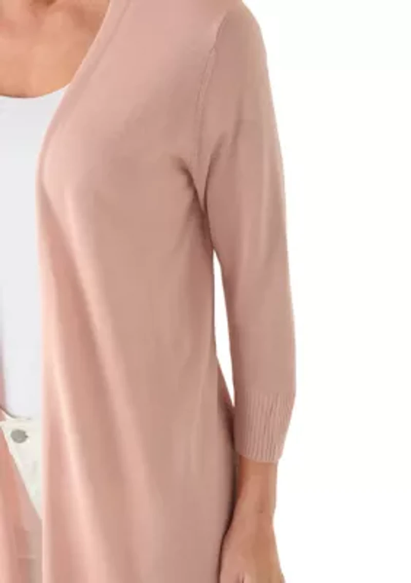 Petite Long Sleeve Open Front Cardigan