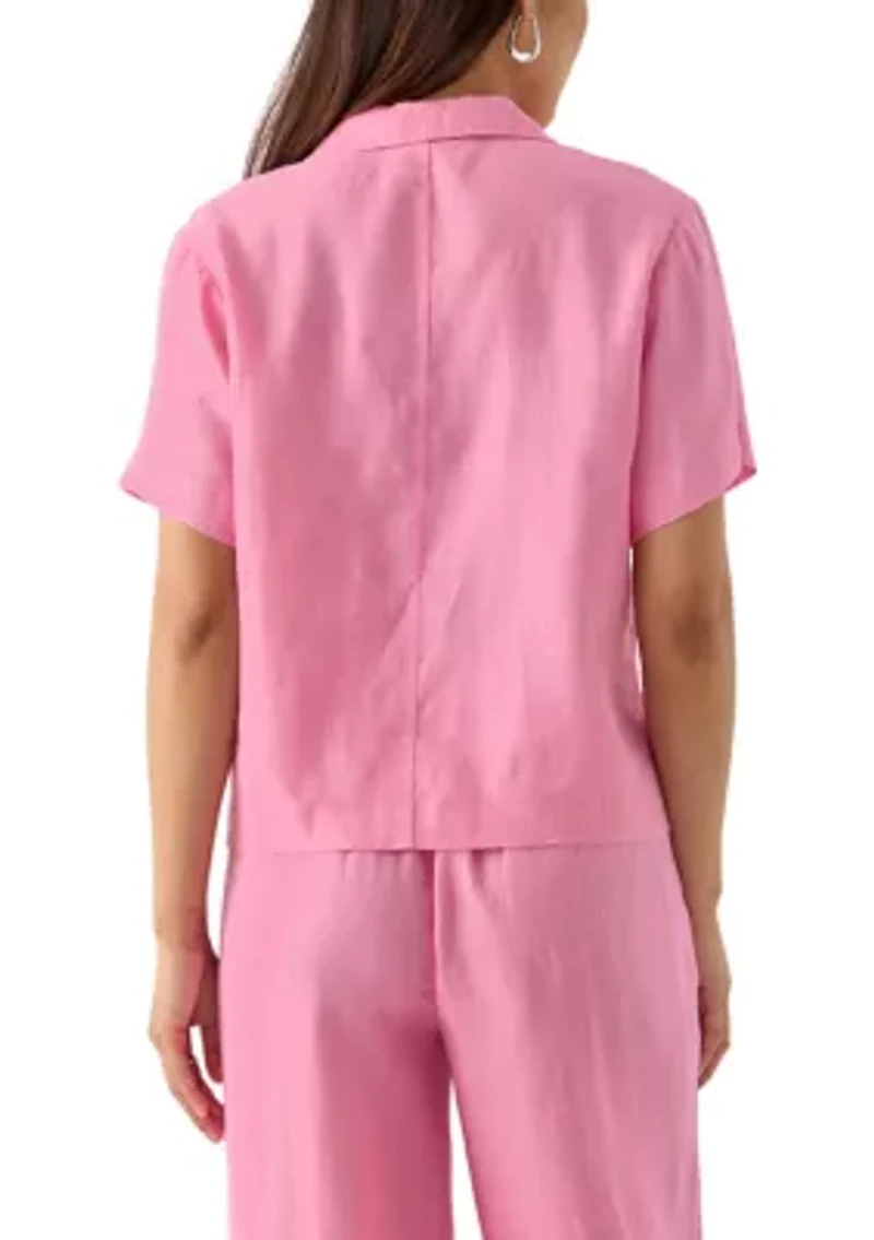 Women's Short Sleeve Linen Solid Camp Shirt