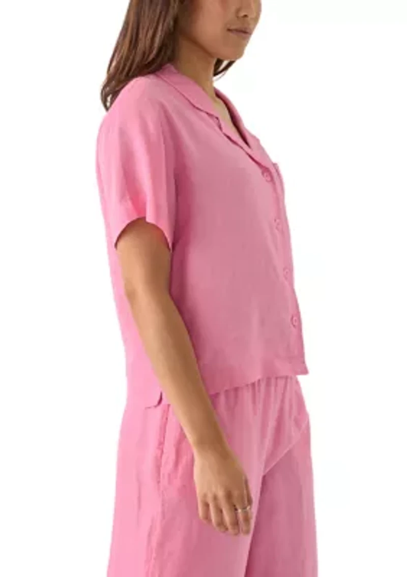 Women's Short Sleeve Linen Solid Camp Shirt