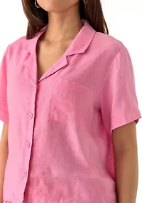 Women's Short Sleeve Linen Solid Camp Shirt