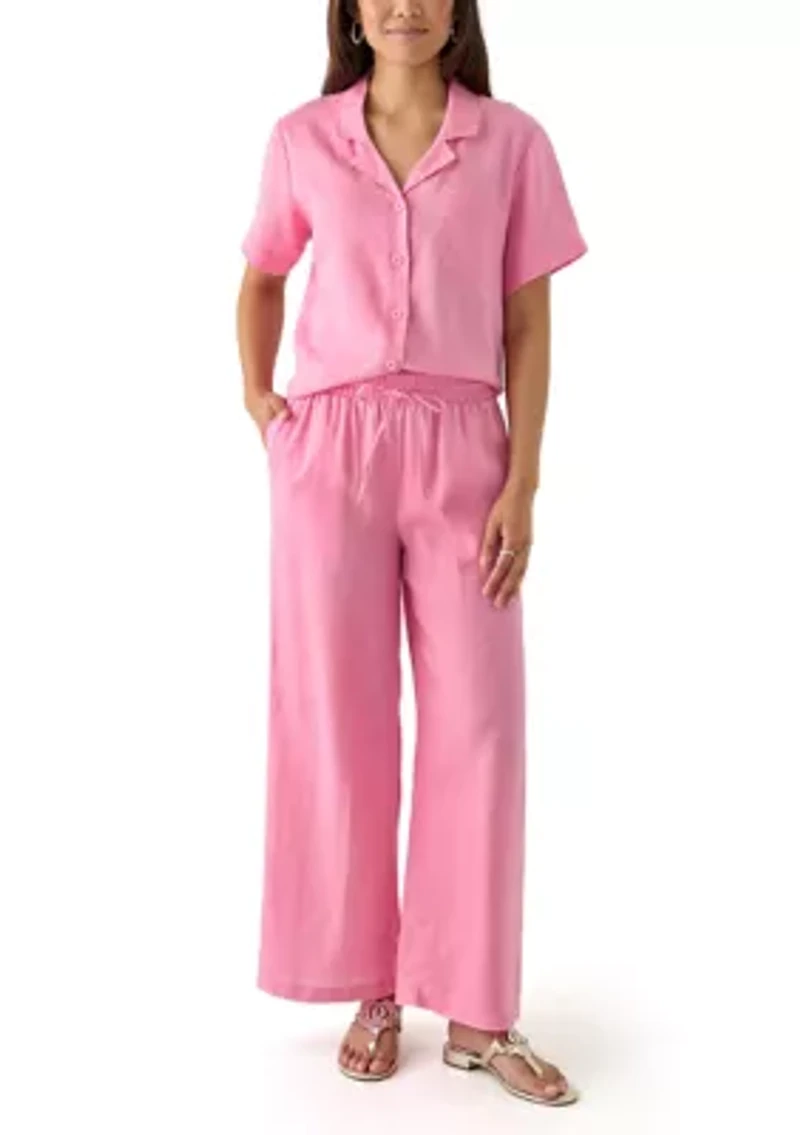 Women's Short Sleeve Linen Solid Camp Shirt