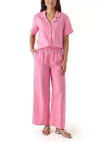Women's Short Sleeve Linen Solid Camp Shirt