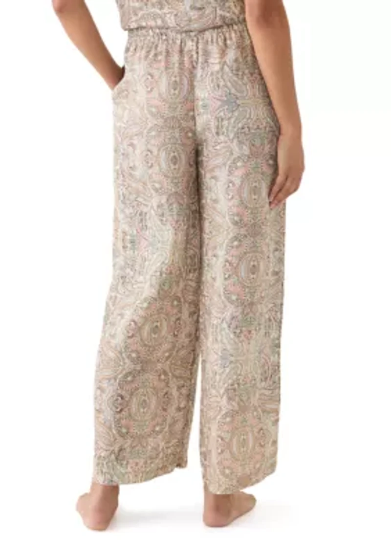 Women's Wide Leg Printed Linen Pants