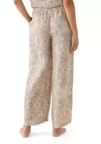 Women's Wide Leg Printed Linen Pants