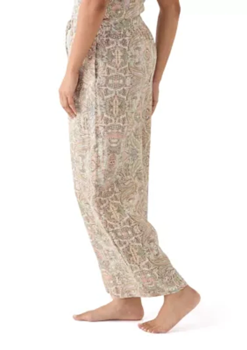 Women's Wide Leg Printed Linen Pants
