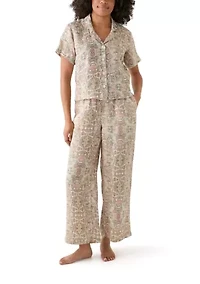 Women's Wide Leg Printed Linen Pants