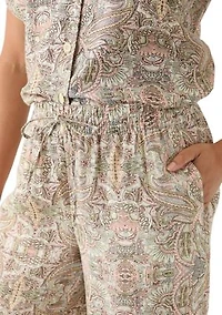 Women's Wide Leg Printed Linen Pants