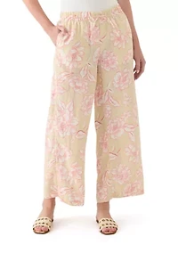 Women's Printed Linen Wide Leg Pants