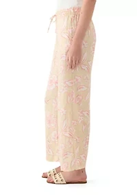 Women's Printed Linen Wide Leg Pants