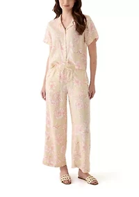 Women's Printed Linen Wide Leg Pants