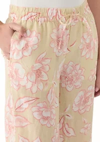 Women's Printed Linen Wide Leg Pants
