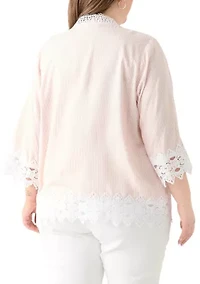 Plus 3/4 Sleeve Crochet Trim Woven Blouse
