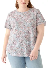 Plus Short Sleeve Slub Crew Neck T-Shirt