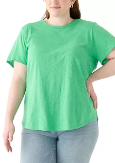 Plus Short Sleeve Slub Solid T-Shirt