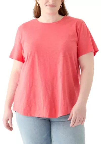 Plus Short Sleeve Slub Solid T-Shirt