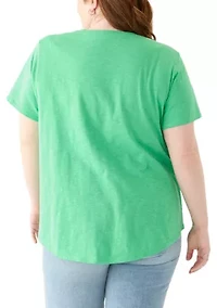 Plus Short Sleeve Slub Solid T-Shirt