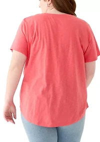 Plus Short Sleeve Slub Solid T-Shirt