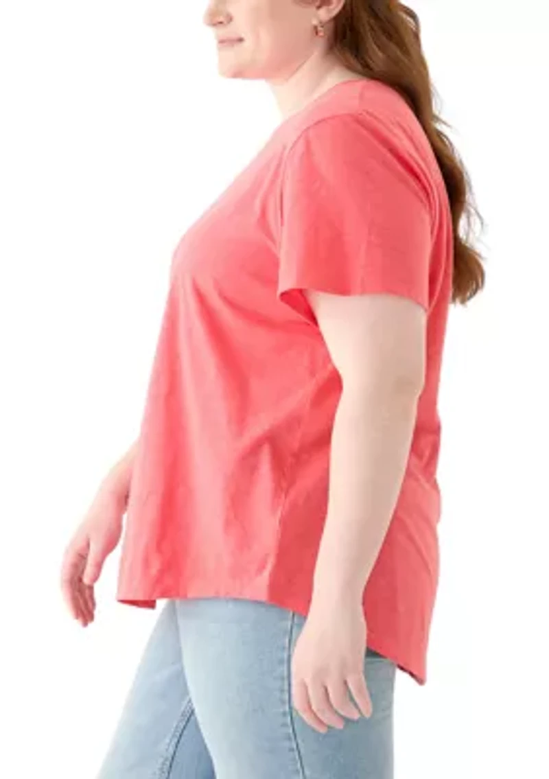 Plus Short Sleeve Slub Solid T-Shirt