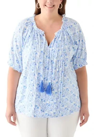 Plus Short Sleeve Knit Peasant Top
