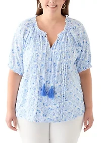Plus Short Sleeve Knit Peasant Top